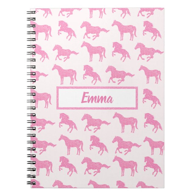 Rosa Glitter Horse Mönster Little Girl First Namn Anteckningsbok (Framsidan)