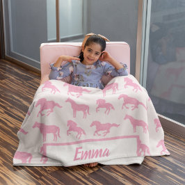 Rosa Glitter Horse Mönster Little Girl First Namn Fleecefilt