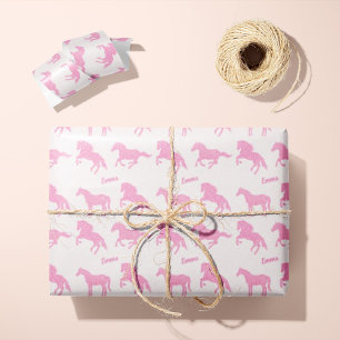 Rosa Glitter Horse Mönster Little Girl First Namn Presentpapper