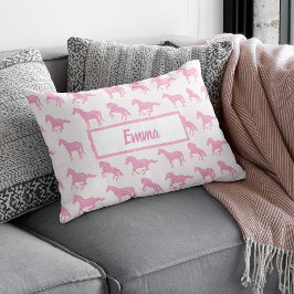 Rosa Glitter Horse Mönster Little Girl First Namn Prydnadskudde