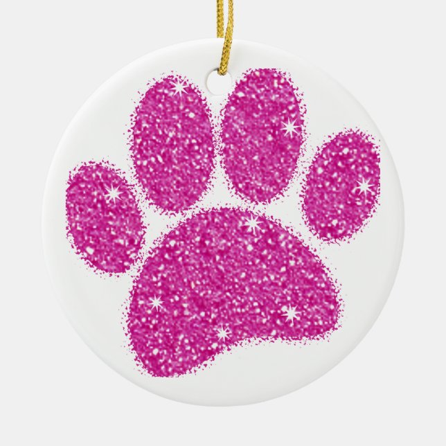Rosa Glitter Hund Pawprint Julgransprydnad Keramik (Framsidan)