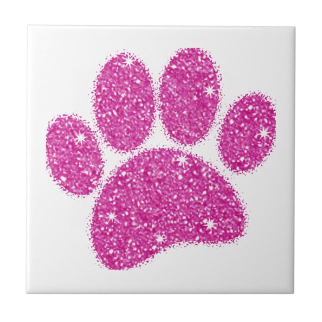Rosa Glitter Hund Pawprint Kakelplatta (Framsidan)