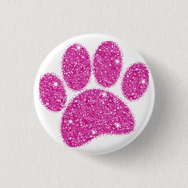 Rosa Glitter Hund Pawprint Knapp (Framsida)