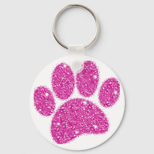 Rosa Glitter Hund Pawprint Nyckelring