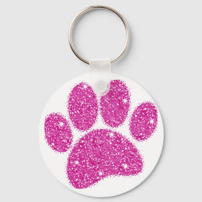 Rosa Glitter Hund Pawprint Nyckelring (Framsida)