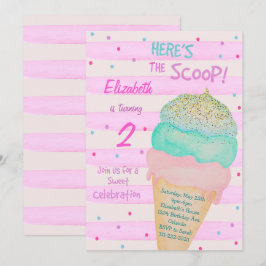 Rosa Glitter Ice Cream Birthday-inbjudan Inbjudningar