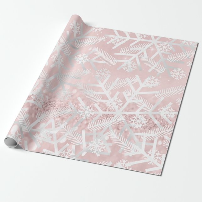  Rosa Glitter Jul Helgdag Snowflake Joy Presentpapper (Utrullad)
