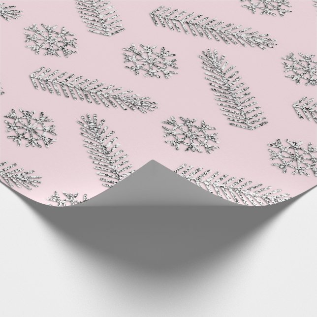 Rosa Glitter Julgran Helgdagar Snöflingor Presentpapper (Hörn)