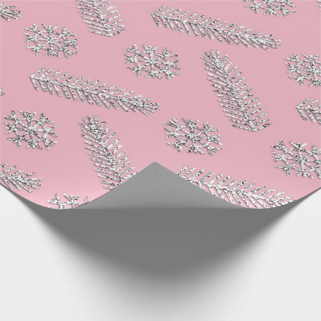 Rosa Glitter Julgran Helgdagar Snöflingor Presentpapper (Hörn)