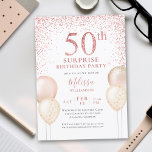 Rosa Glitter Kalligrafi Surprise 50:e födelsedagen Inbjudningar<br><div class="desc">Rosa Calligraphy Glitter Balloons Elegant Modern överraskning 50:e födelsedagen</div>