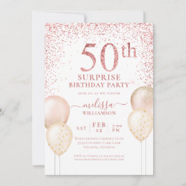 Rosa Glitter Kalligrafi Surprise 50:e födelsedagen Inbjudningar