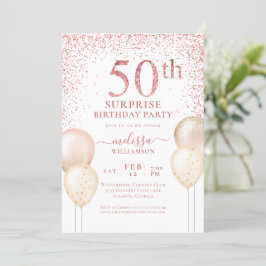 Rosa Glitter Kalligrafi Surprise 50:e födelsedagen Inbjudningar