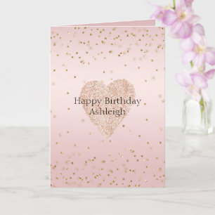  Rosa Glitter Kärlek Guld Konfetti Heart Kort