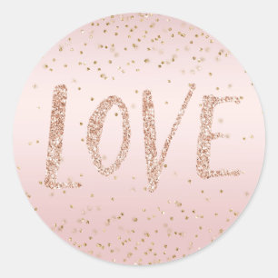  Rosa Glitter Kärlek Guld konfetti Runt Klistermärke