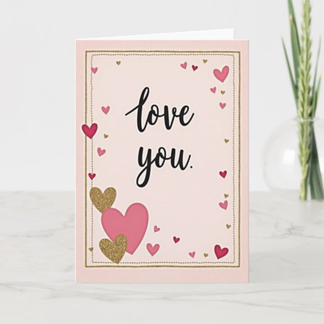 Rosa glitter kärlekskort kort (Framsida)