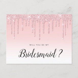 rosa glitter kommer du att bli mitt Bridesmaid-ko Inbjudan Vykort