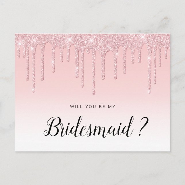  rosa glitter kommer du att bli mitt Bridesmaid-ko Inbjudan Vykort (Framsida)