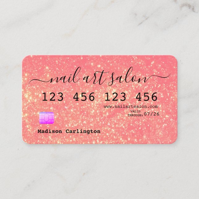 Rosa glitter kredit struktur-kort stil visitkort (Framsida)