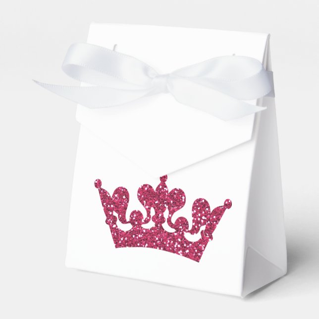 Rosa Glitter Krona Princess Royal Party Boxes Presentaskar (Framsidan Sidan)