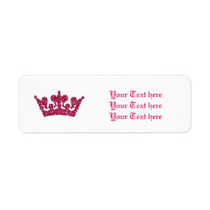 Rosa glitter krona prinsessa adressetiketter returadress etikett