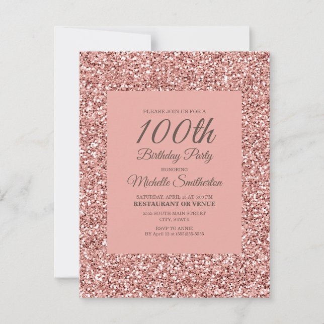 Rosa glitter Kvinnors 100-årsdag Kort (Framsida)