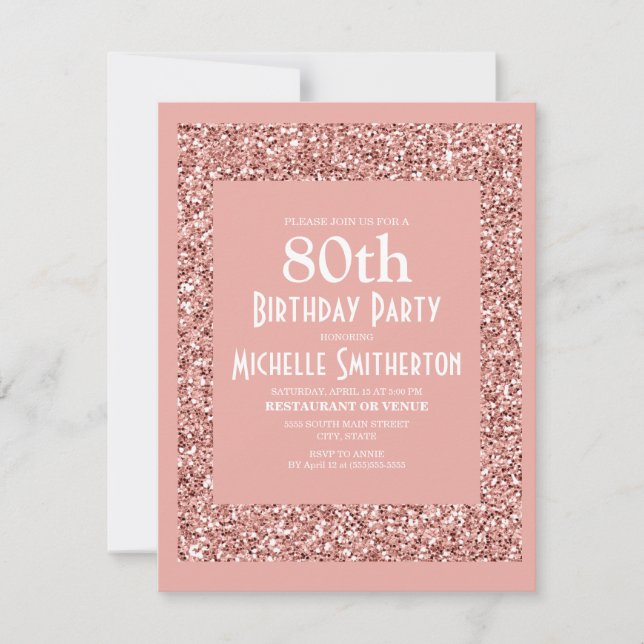Rosa glitter Kvinnors 80-årsdag Kort (Framsida)