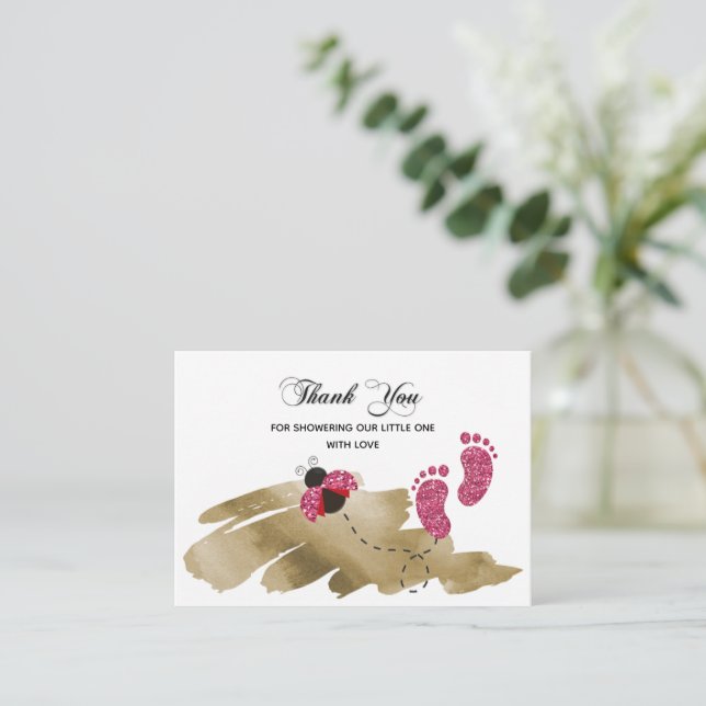 Rosa Glitter Ladybug Tack Anteckningskort (Stående Fram)