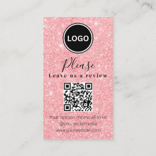 Rosa Glitter Lämnar oss en översyn QR-kod Modern Visitkort