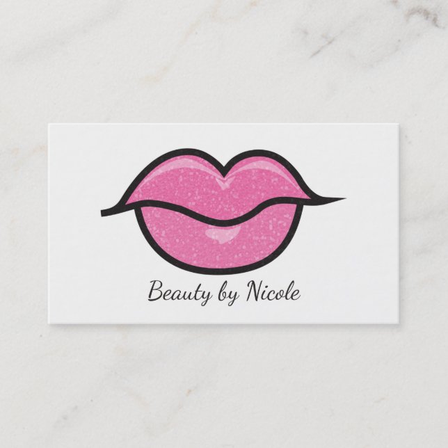 Rosa Glitter Läppar Kiss Chic Makeup Glam Beauty Visitkort (Framsida)