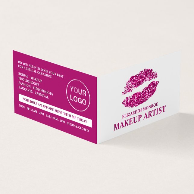 Rosa Glitter Läppar, Makeup Artist, förmånskort, Visitkort (Utsida)
