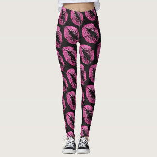 Rosa Glitter Läppar Modern Black Leggings