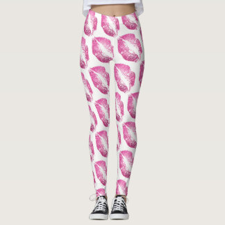 Rosa Glitter Läppar Modern White Leggings