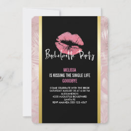 Rosa Glitter Läppar och Ro Guld Tropiska Löv Inbjudningar