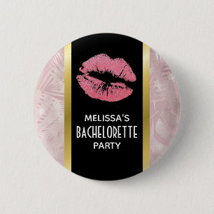 Rosa Glitter Läppar och Ro Guld Tropiska Löv Knapp