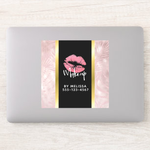 Rosa Glitter Läppar & Ro Guld Löv Makeup Biz Klistermärken
