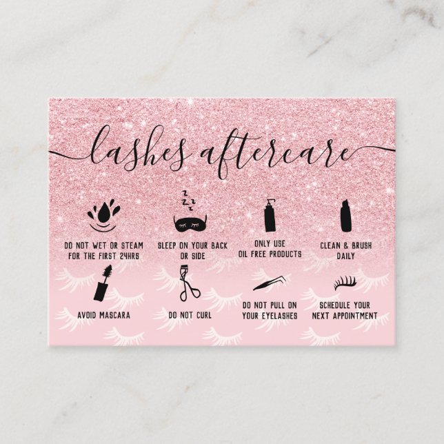 Rosa Glitter lash after care illustrations Visitkort (Framsida)