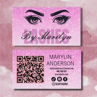 Rosa Glitter Lash Technician med QR-kod Visitkort
