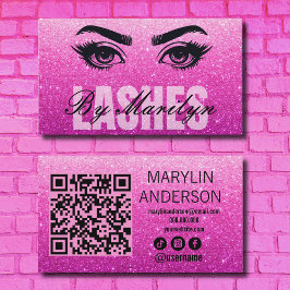 Rosa Glitter Lash Technician Scannable QR Code Visitkort