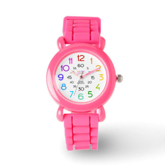 Rosa Glitter Learning Watch med märkt Händer Armbandsur