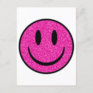 Rosa glitter leende ansikte vykort