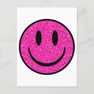 Rosa glitter leende ansikte vykort