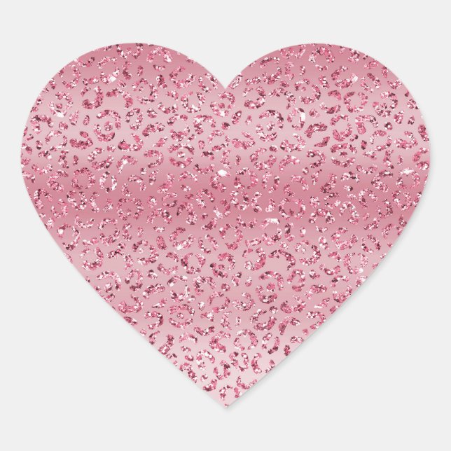 Rosa Glitter Leopard Ombre Hjärtformat Klistermärke (Framsida)