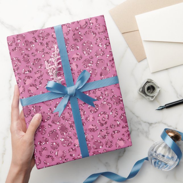 Rosa Glitter Leopard Presentpapper (Gifting)