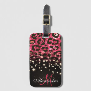 Rosa Glitter Leopard Print and Diamonds Bagagebricka