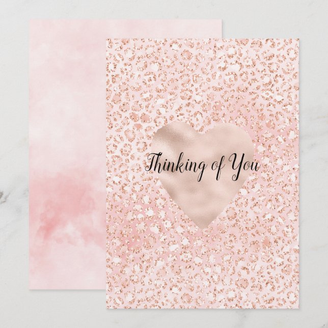  Rosa Glitter Leopard Print Heart   Kort (Fram/baksida)