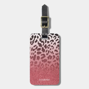 Rosa Glitter Leopard Skin Bagagebricka