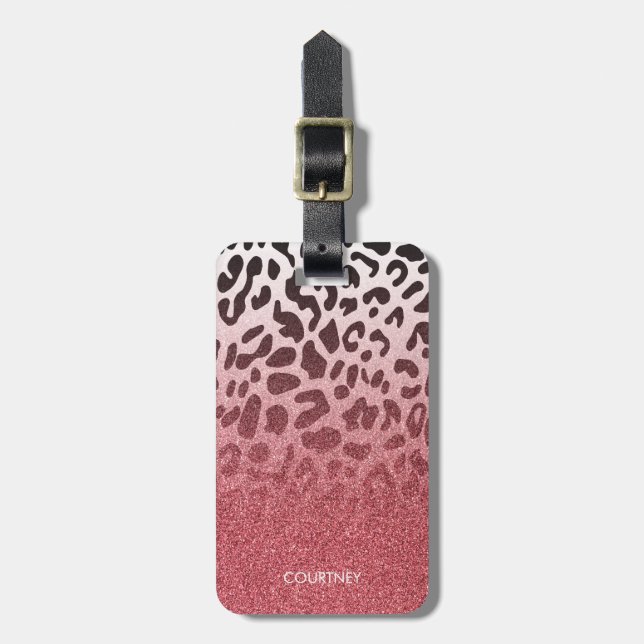 Rosa Glitter Leopard Skin Bagagebricka (Vertikal Framsida)
