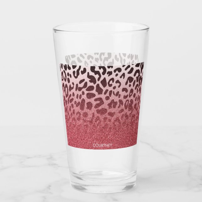 Rosa Glitter Leopard Skin Glaskopp (Framsida)
