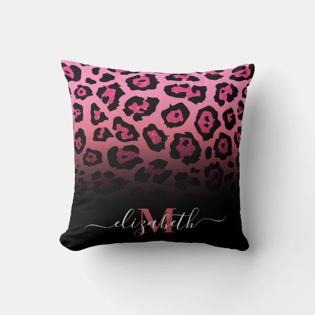 Rosa Glitter Leopard Skriv ut Kudde (Framsida)