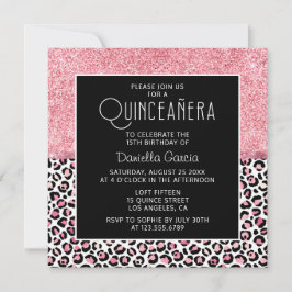 Rosa Glitter Leopard Skriv ut Shimmer Quinceañera Inbjudningar